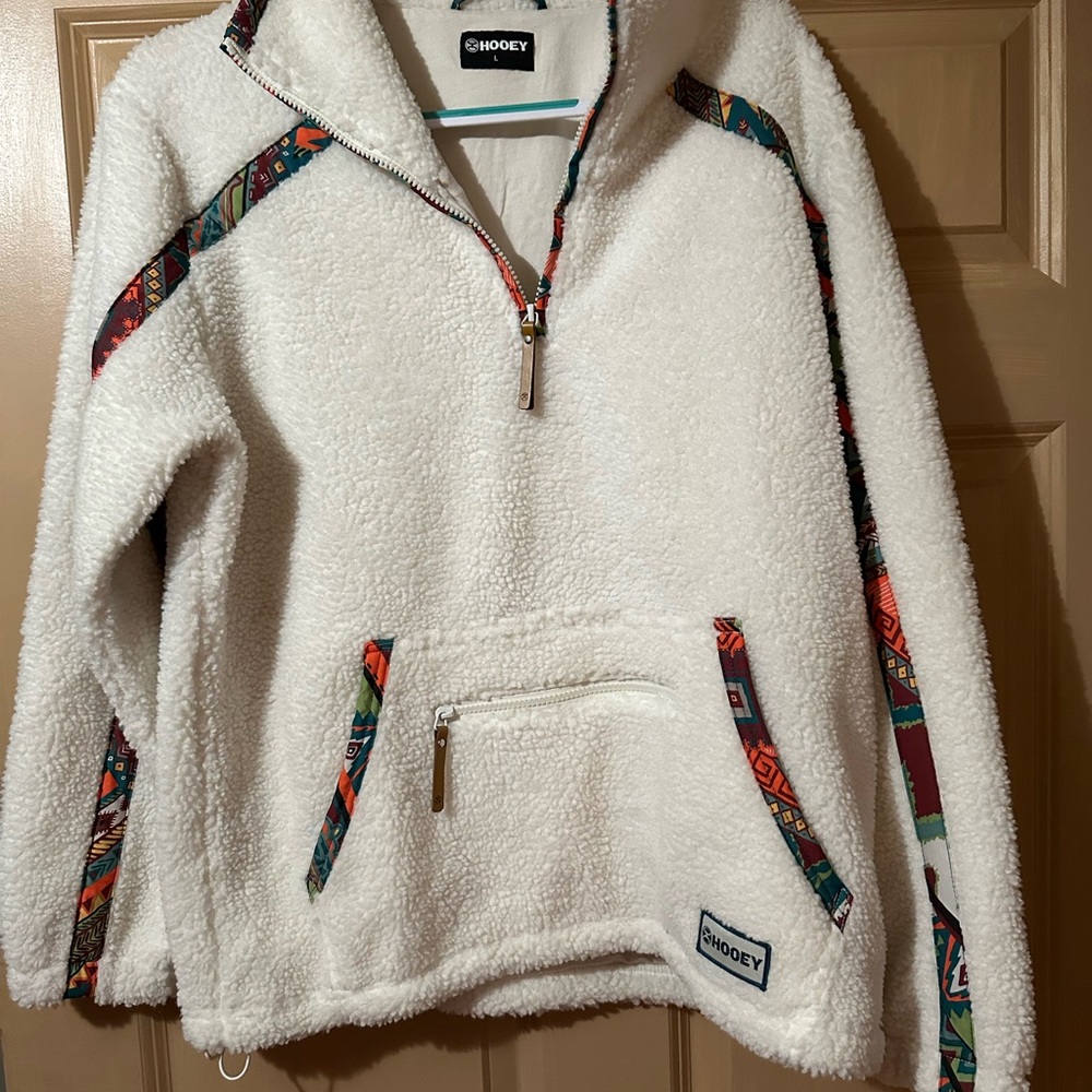 Hooey Cream Sherpa Pullover with Colorful Pattern